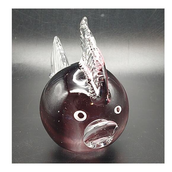 Heavy Hand Blown Glass Fat Fish Burgundy & Clear Paperweight Figurine – Unmarked - Picture 6 of 9